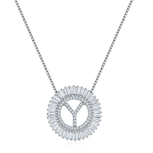 sparkling white crystal cubic zirconia circle english letter alphabet pendant long chain necklaces personality jewelry, Silver
sparkling white crystal cubic zirconia circle english letter alphabet pendant long chain necklaces personality jewelry, Silver
