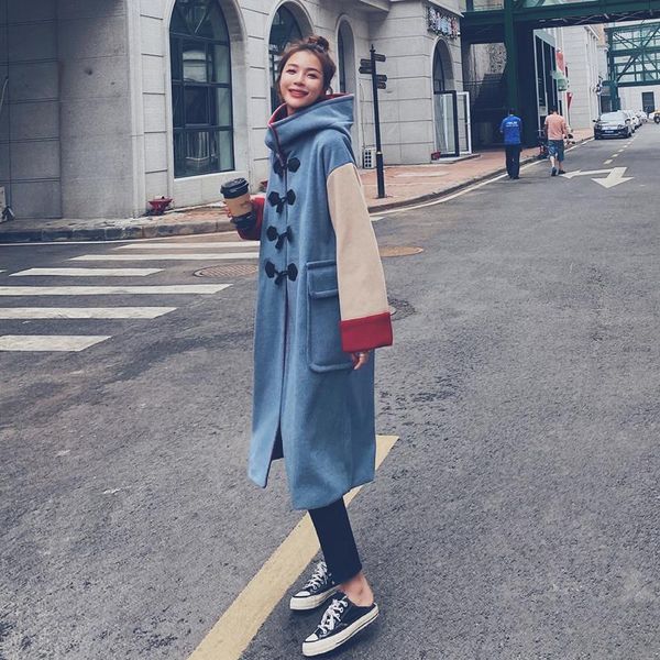 winter clothes women color block horn button long hooded woolen coat female fashion loose korean elegant plus size overcoat 20201, Black
winter clothes women color block horn button long hooded woolen coat female fashion loose korean elegant plus size overcoat 20201, Black