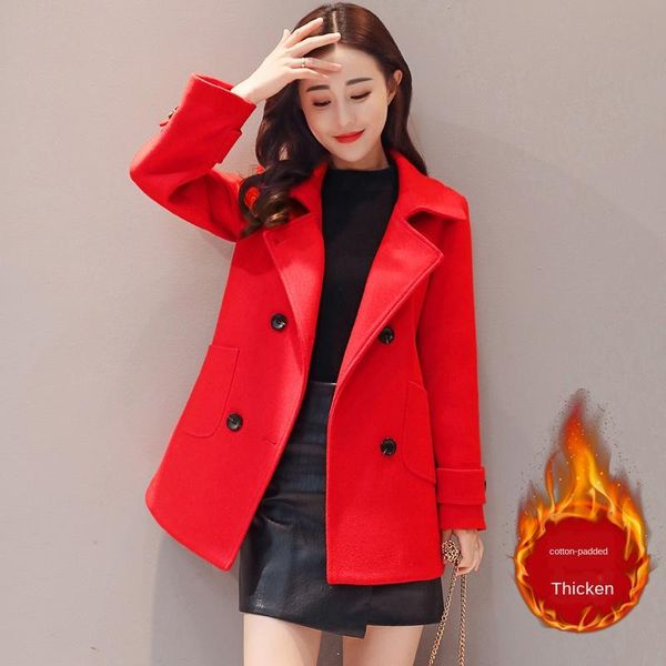 women's wool & blends coat long red cotton clip korean version loose thick short nizi winter, Black
women's wool & blends coat long red cotton clip korean version loose thick short nizi winter, Black