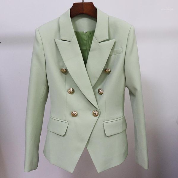 high street 2020 classic designer blazer jacket women's slim fitting metal lion buttons double breasted blazer tender green1, White;black
high street 2020 classic designer blazer jacket women's slim fitting metal lion buttons double breasted blazer tender green1, White;black