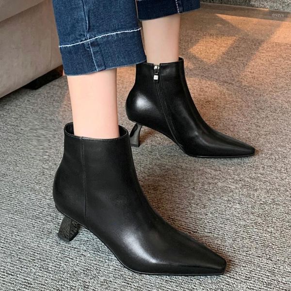 women genuine leather ankle boots pointed toe zipper shoes woman spring fall fashion sewing party black white heeled booties1
women genuine leather ankle boots pointed toe zipper shoes woman spring fall fashion sewing party black white heeled booties1