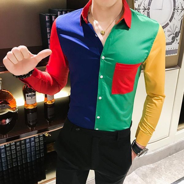 new mens shirts luxury contrast color splicing design long sleeve mens dress shirts fashion slim fit party nightclub shirt1, White;black
new mens shirts luxury contrast color splicing design long sleeve mens dress shirts fashion slim fit party nightclub shirt1, White;black