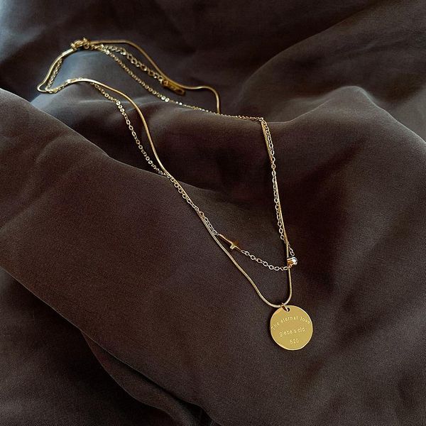 chokers classic letter disc pendant necklace titanium steel for woman fashion luxury collar chain party jewelry women, Golden;silver
chokers classic letter disc pendant necklace titanium steel for woman fashion luxury collar chain party jewelry women, Golden;silver
