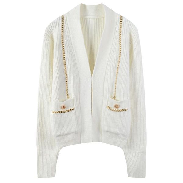 winter runway new v-neck chain pocket decorative knitted luxury cardigan korean loose sweater women christmas coat clothing, White
winter runway new v-neck chain pocket decorative knitted luxury cardigan korean loose sweater women christmas coat clothing, White