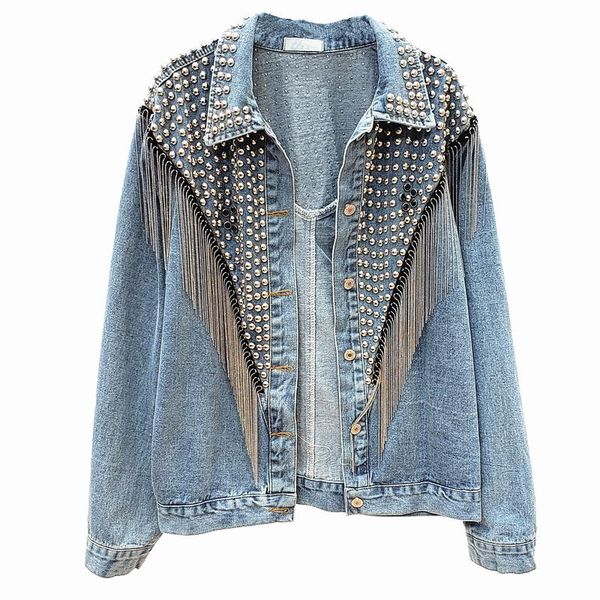 vintage jeans jacket women streetwear 2021 spring autumn loose beaded tassel long sleeve outwear short female denim jacket, Black;brown
vintage jeans jacket women streetwear 2021 spring autumn loose beaded tassel long sleeve outwear short female denim jacket, Black;brown