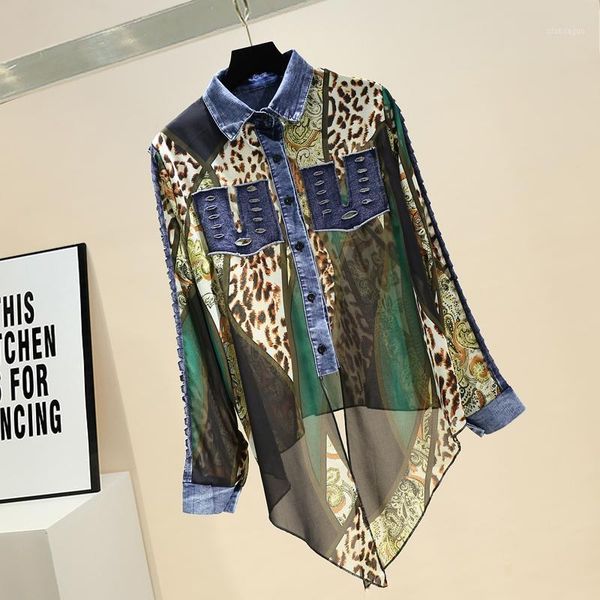 fashion blouse for woman summer new denim stitching leopard chiffon shirt women's long sleeve blouse blusas mujer de moda 20201, White
fashion blouse for woman summer new denim stitching leopard chiffon shirt women's long sleeve blouse blusas mujer de moda 20201, White