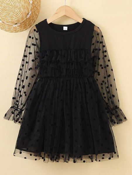 girls dobby mesh flounce sleeve ruffle trim dress she, Red;yellow
girls dobby mesh flounce sleeve ruffle trim dress she, Red;yellow