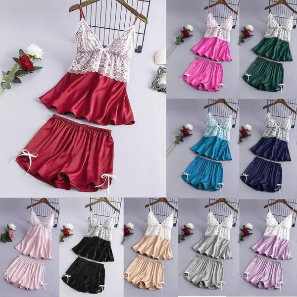 2020 new women satin lace v-neck camisole bowknot shorts set sleepwear pajamas lingerie women lace satin pajama set1, Black;red
2020 new women satin lace v-neck camisole bowknot shorts set sleepwear pajamas lingerie women lace satin pajama set1, Black;red
