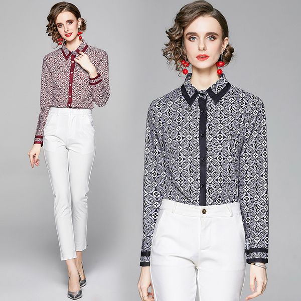 new 2021 runway classic fashion printed elegant lapel women shirts long sleeve slim designer ladies blouses casual office button plus, White
new 2021 runway classic fashion printed elegant lapel women shirts long sleeve slim designer ladies blouses casual office button plus, White