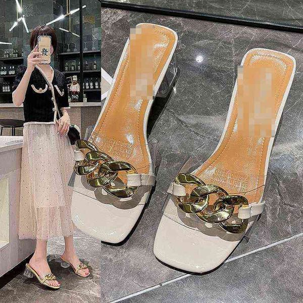 high heeled sandals women's summer crystal heel wear fashion metal chain pvc one-sided slippers, Black
high heeled sandals women's summer crystal heel wear fashion metal chain pvc one-sided slippers, Black
