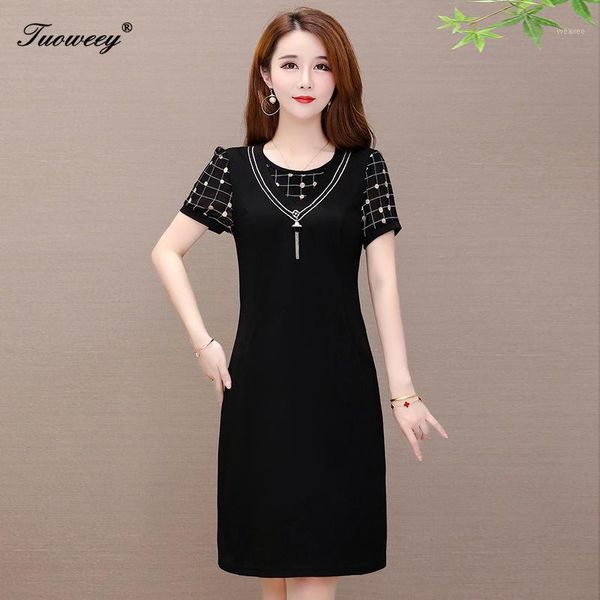 summer style dress women fashion summer o-neck knee patchwork dresses length short sleeve printing plus size dress robe femme1, Black;gray 
summer style dress women fashion summer o-neck knee patchwork dresses length short sleeve printing plus size dress robe femme1, Black;gray