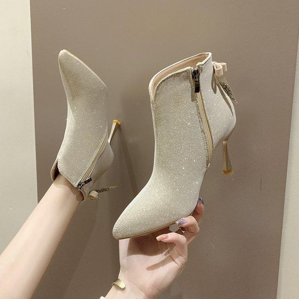 boots glitter women ankle leather upper autumn and winter pointed toe thick heel fashion classic europe shoes, Black
boots glitter women ankle leather upper autumn and winter pointed toe thick heel fashion classic europe shoes, Black