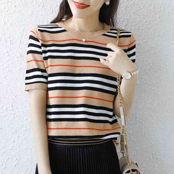 2020 spring and summer new short sleeves woman o-neck striped sweater vest slim fashion knitted depth t shirt large size, White
2020 spring and summer new short sleeves woman o-neck striped sweater vest slim fashion knitted depth t shirt large size, White