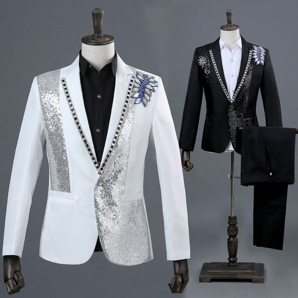 p fashionable sequins embroidered fine tuning jacket + slash singer men's pants perform the groom's stage wedding dress ds50819 su, White;black
p fashionable sequins embroidered fine tuning jacket + slash singer men's pants perform the groom's stage wedding dress ds50819 su, White;black