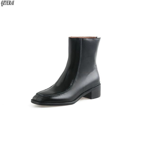 qzyerai ankle boots genuine leather female boots square head women's autumn and winter cowhide women's shoes, Black
qzyerai ankle boots genuine leather female boots square head women's autumn and winter cowhide women's shoes, Black