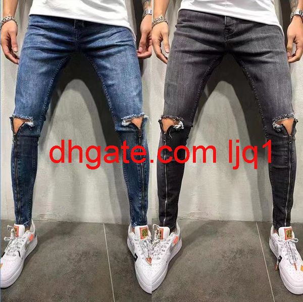 men's jeans new hole new long zipper men's leggings, Blue
men's jeans new hole new long zipper men's leggings, Blue
