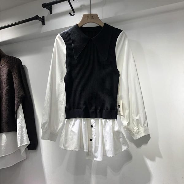 superaen 2020 autumn winter new slim shirt patchwork fake two pieces knitted sweater women, White;black
superaen 2020 autumn winter new slim shirt patchwork fake two pieces knitted sweater women, White;black