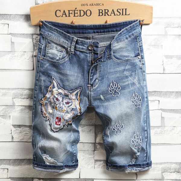 bdnad shorts straight summer shorts and shortsmen's denim 2019 slim new wolf head embroidered hole washable pants trendy cropped pants, Blue
bdnad shorts straight summer shorts and shortsmen's denim 2019 slim new wolf head embroidered hole washable pants trendy cropped pants, Blue