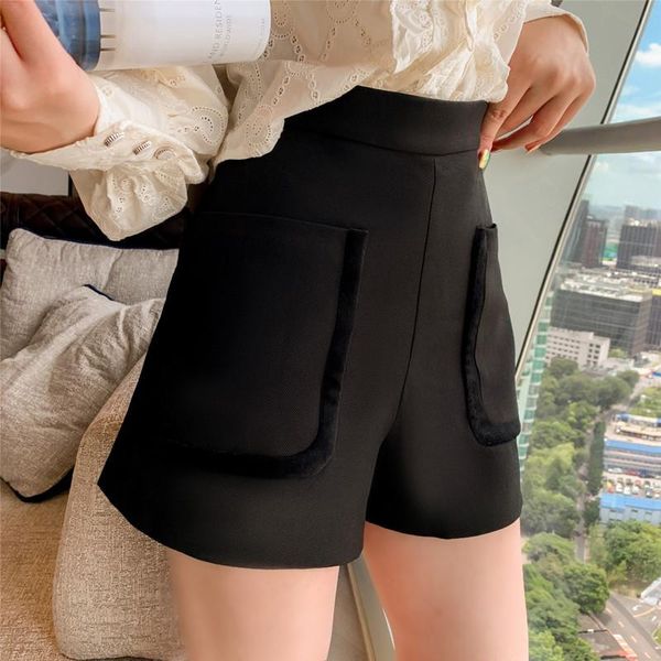 black high waist shorts women 2020 new autumn winter double pockets zipper ladies casual shorts, White;black
black high waist shorts women 2020 new autumn winter double pockets zipper ladies casual shorts, White;black