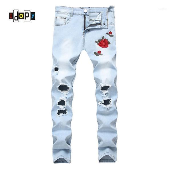 fashion mens ripped jeans floral embroidery straight fit lightblue denim pants vintage washed destroyed jeans with holes for men11, Blue
fashion mens ripped jeans floral embroidery straight fit lightblue denim pants vintage washed destroyed jeans with holes for men11, Blue