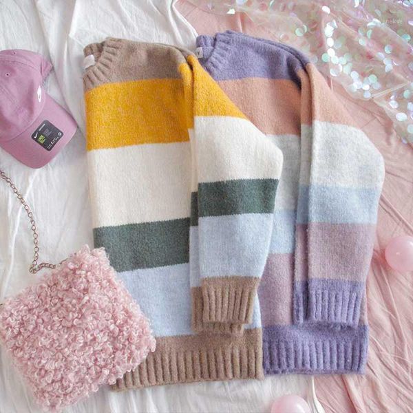 2020 winter and spring rainbow striped sweater loose sweater pastel color knitted soft for women1, White;black
2020 winter and spring rainbow striped sweater loose sweater pastel color knitted soft for women1, White;black