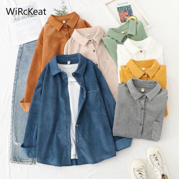 women's blouses & shirts wirckeat spring corduroy blouse shirt 2021 candy color loose women for retro clothes, White
women's blouses & shirts wirckeat spring corduroy blouse shirt 2021 candy color loose women for retro clothes, White