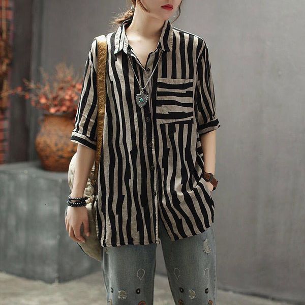 f&je new arrival women shirts plus size summer vintage striped linen blouse turn-down collar female loose casual ladies d2, White
f&je new arrival women shirts plus size summer vintage striped linen blouse turn-down collar female loose casual ladies d2, White
