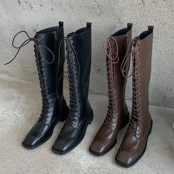 boots 2021 winter women knee high flat lady low heels riding botas square toe lace up long thigh gothic shoes1, Black
boots 2021 winter women knee high flat lady low heels riding botas square toe lace up long thigh gothic shoes1, Black