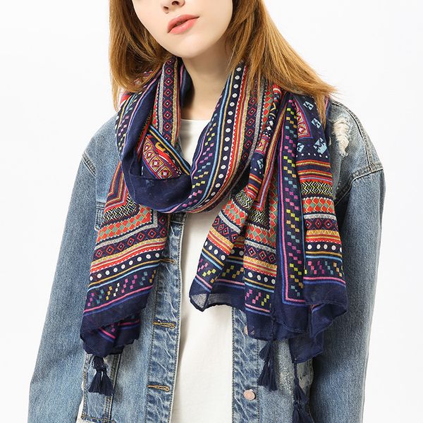 spring and summer geometric design silk scarf travel cotton hemp hand hanging beard bohemian scarf, Blue;gray
spring and summer geometric design silk scarf travel cotton hemp hand hanging beard bohemian scarf, Blue;gray