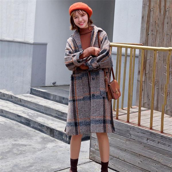 women's wool & blends autumn women outerwear 2021 loose thin plaid female coat medium long thicken single-breasted ladies woolen cw145, Black
women's wool & blends autumn women outerwear 2021 loose thin plaid female coat medium long thicken single-breasted ladies woolen cw145, Black