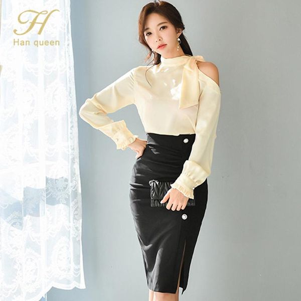 two piece dress h han queen women 2 pieces set off the shoulder lace-up blouses & high waist split pencil skirt simple office lady suit, White
two piece dress h han queen women 2 pieces set off the shoulder lace-up blouses & high waist split pencil skirt simple office lady suit, White