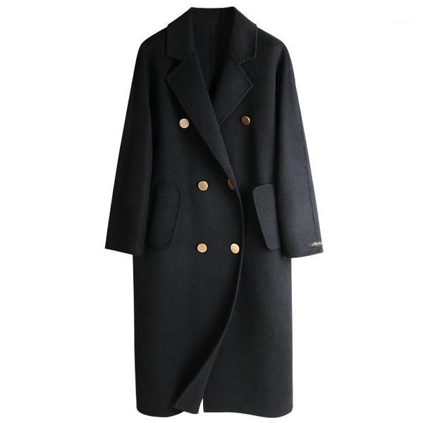 women's wool & blends 2021 autumn and winter temperament ladies solid color double-breasted mid-length loose double-sided woolen coat w, Black
women's wool & blends 2021 autumn and winter temperament ladies solid color double-breasted mid-length loose double-sided woolen coat w, Black