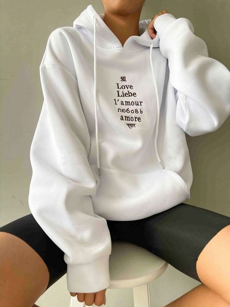 letter embroidery drop shoulder drawstring hoodie f7j1#, White;black 
letter embroidery drop shoulder drawstring hoodie f7j1#, White;black