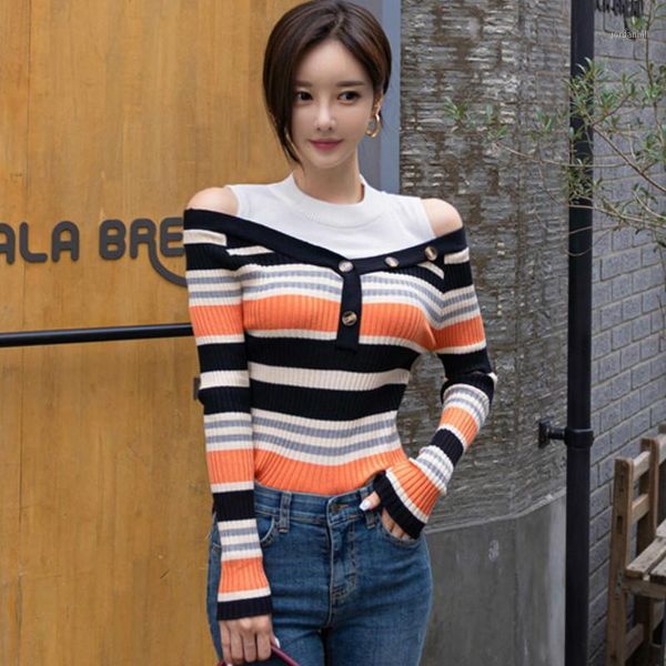 autumn off shoulder patchwork knitted striped cloth casual pullover sweater women's costomes1, White;black
autumn off shoulder patchwork knitted striped cloth casual pullover sweater women's costomes1, White;black