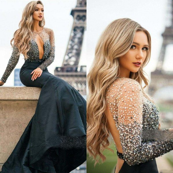 2021 black mermaid prom dresses long sleeve sequins beads sweep train evening gowns keyhole neck cocktail party dresses robes de soiree, Black;red
2021 black mermaid prom dresses long sleeve sequins beads sweep train evening gowns keyhole neck cocktail party dresses robes de soiree, Black;red