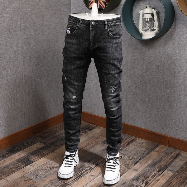 2021 autumn new fashion men black color elastic slim fit ripped jeans korean style streetwear hip hop denim pants h8i9, Blue
2021 autumn new fashion men black color elastic slim fit ripped jeans korean style streetwear hip hop denim pants h8i9, Blue