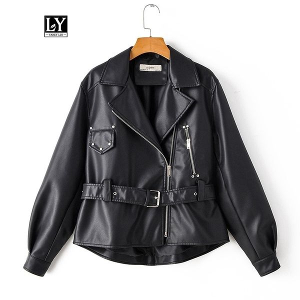 ly varey lin faux soft leather loose short jackets women vintage black pu motorcycle rivet zipper punk overcoat with belt 201030
ly varey lin faux soft leather loose short jackets women vintage black pu motorcycle rivet zipper punk overcoat with belt 201030