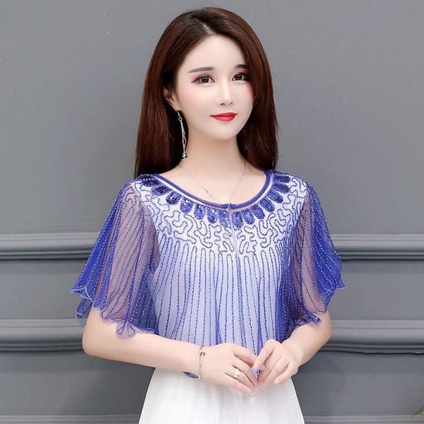 2020 new women's fashion sequined dress shawl net yarn all-match dress with short beaded party prom costume collocation, Blue;gray 
2020 new women's fashion sequined dress shawl net yarn all-match dress with short beaded party prom costume collocation, Blue;gray