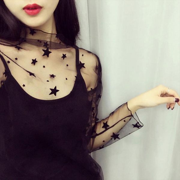 mesh lace t shirt womens stand collar hollow out basic transparent pullover t shirts 2020 spring fashion, White
mesh lace t shirt womens stand collar hollow out basic transparent pullover t shirts 2020 spring fashion, White