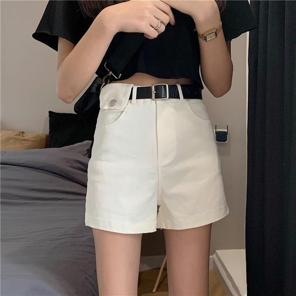 women's shorts korean style simple solid loose high waist straight pockets 2021 summer, White;black
women's shorts korean style simple solid loose high waist straight pockets 2021 summer, White;black