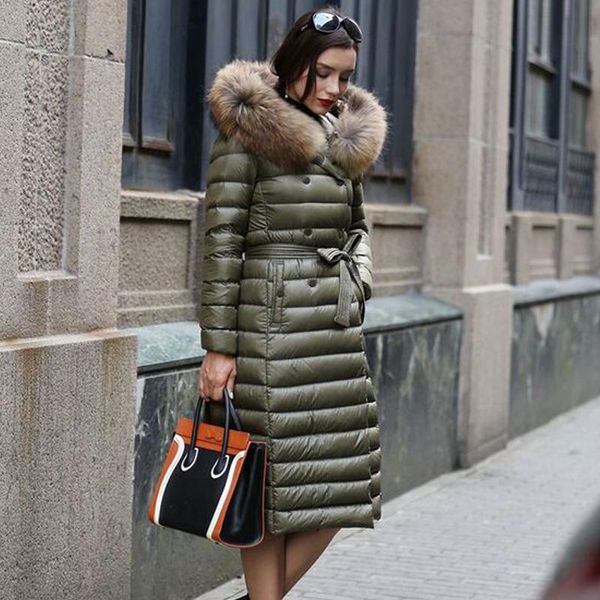 winter warm slim coat parka female large real natural fur women ultra light down jacket white duck down hooded jackets, Black 
winter warm slim coat parka female large real natural fur women ultra light down jacket white duck down hooded jackets, Black