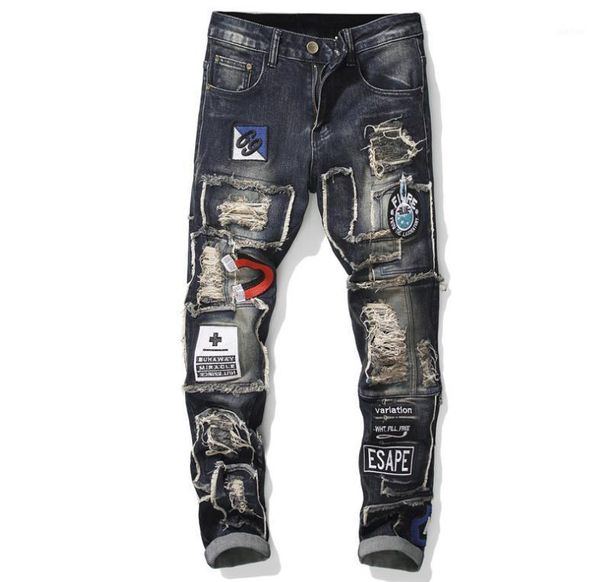 biker patch badge men's destroyed ripped distressed stretch denim skinny jeans slim patchwork pants long trousers #061, Blue
biker patch badge men's destroyed ripped distressed stretch denim skinny jeans slim patchwork pants long trousers #061, Blue