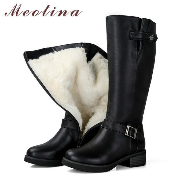 boots meotina natural leather real wool fur snow platform mid heel knee high women buckle zip block heels long lady, Black
boots meotina natural leather real wool fur snow platform mid heel knee high women buckle zip block heels long lady, Black