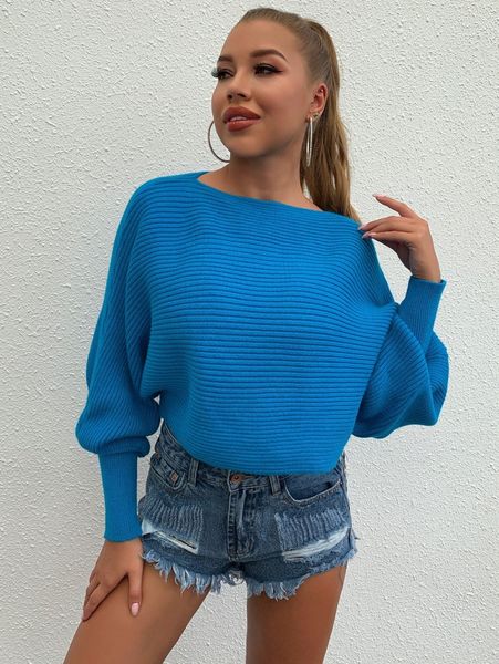 joyfunear dolman sleeve ribbed knit sweater l0mf#, White
