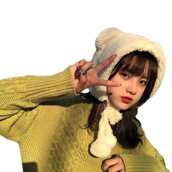 women thicken plush warm earflap hat bear ears windproof beanie cap chin strap, Blue;gray
women thicken plush warm earflap hat bear ears windproof beanie cap chin strap, Blue;gray
