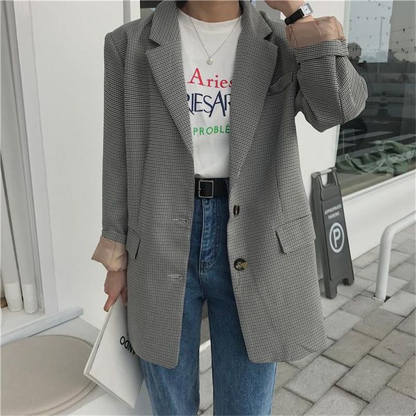 women's suits & blazers women single button loose plaid jacket female coat spring autumn workwear outwear casual suit, White;black
women's suits & blazers women single button loose plaid jacket female coat spring autumn workwear outwear casual suit, White;black