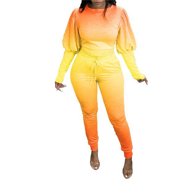 womens clothing stacked pants sets panelled gradient color puff sleeve casual woman two piece outfit, White
womens clothing stacked pants sets panelled gradient color puff sleeve casual woman two piece outfit, White