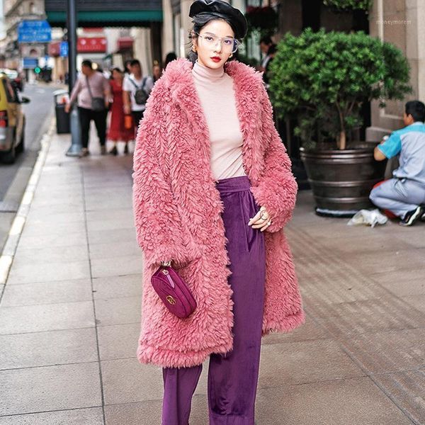 women's leather & faux winter women lambswool fur overcoats luxury long casual thick warm plus size female 2021 pink lady', Black
women's leather & faux winter women lambswool fur overcoats luxury long casual thick warm plus size female 2021 pink lady', Black