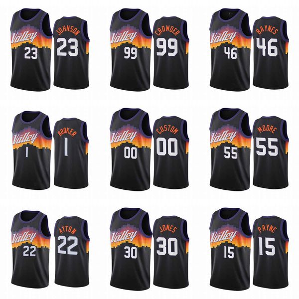 custom 2021 sun city black style jerseys 23 johnson 99 crowder 46 baynes 1 booker basketball jersey ing, Black;red 
custom 2021 sun city black style jerseys 23 johnson 99 crowder 46 baynes 1 booker basketball jersey ing, Black;red