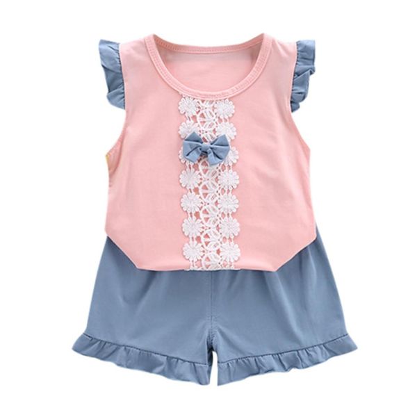 2020 fashionable summer girls clothing set summer lace bow ties baby children t-shirt ruffle shorts children girls clothing 1 2 3 4 5 years, White 
2020 fashionable summer girls clothing set summer lace bow ties baby children t-shirt ruffle shorts children girls clothing 1 2 3 4 5 years, White